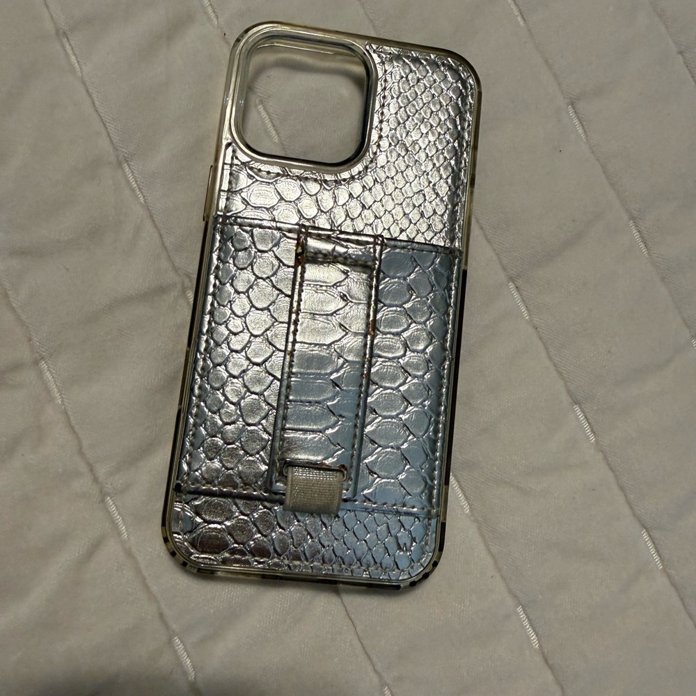 Silver Textured Phone Case with Built-In Kickstand